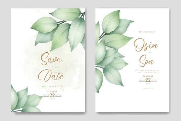 Akvarell Blommor Löv Bröllop Kort Design — Stock vektor