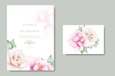 wedding invitation card with floral rose watercolor