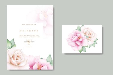 wedding invitation card with floral rose watercolor clipart