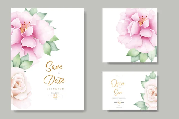 Cartão Convite Casamento Com Floral Rosa Aquarela — Vetor de Stock
