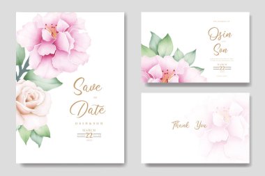 wedding invitation card with floral rose watercolor