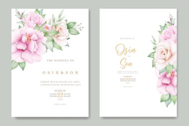 wedding invitation card with floral rose watercolor