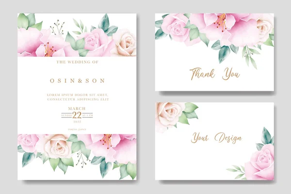Hochzeitseinladungskarte Mit Floralem Rosenaquarell — Stockvektor