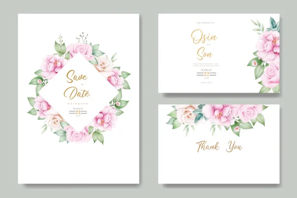 Bröllop Inbjudan Kort Med Blommor Akvarell — Stock vektor