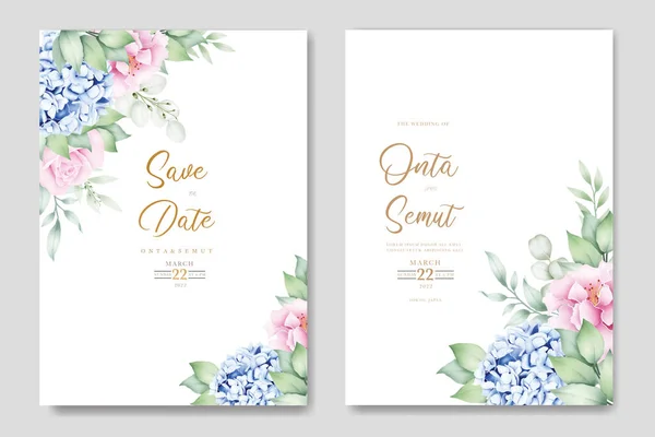 Bröllop Inbjudan Kort Med Blommor Akvarell — Stock vektor