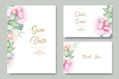wedding invitation card with floral leaves watercolor