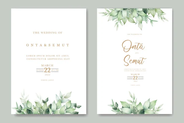 yeşil yapraklı suluboya düğün davetiyeleri