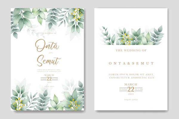 stock vector green leaf watercolor wedding invitation cards