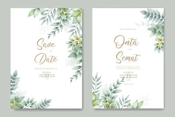 yeşil yapraklı suluboya düğün davetiyeleri