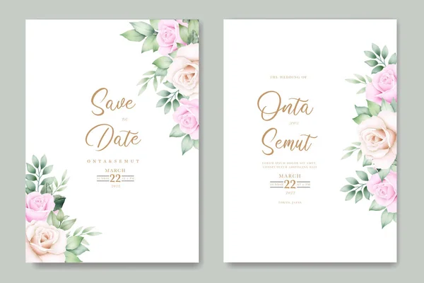 Wedding Invitation Card Floral Leaves Watercolor — Vetor de Stock