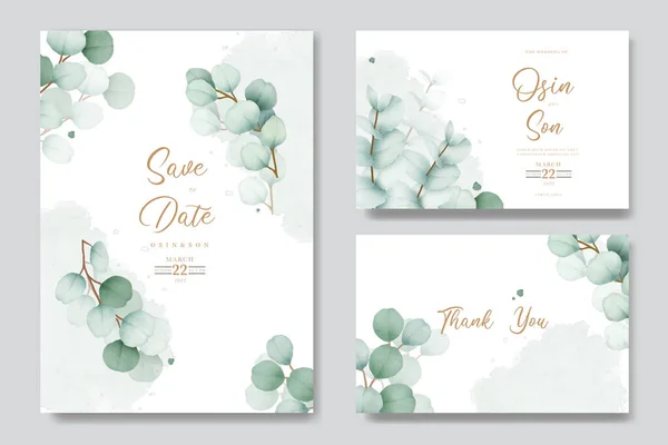 Vackra Blommor Eukalyptus Bröllop Inbjudningskort — Stock vektor