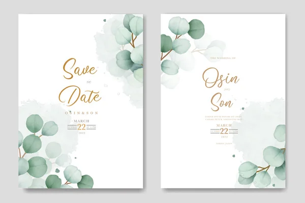 Elegant Eucalyptus Wedding Invitation Card Set — Stock Vector