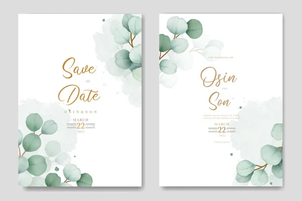 Beautiful Floral Eucalyptus Wedding Invitation Card — Stock Vector