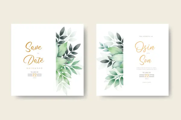 Yeşil Yapraklar Suluboya Düğün Davetiye Şablonu