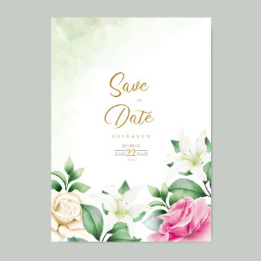 Çiçek Gülleri Suluboya ile Düğün Davetiyesi