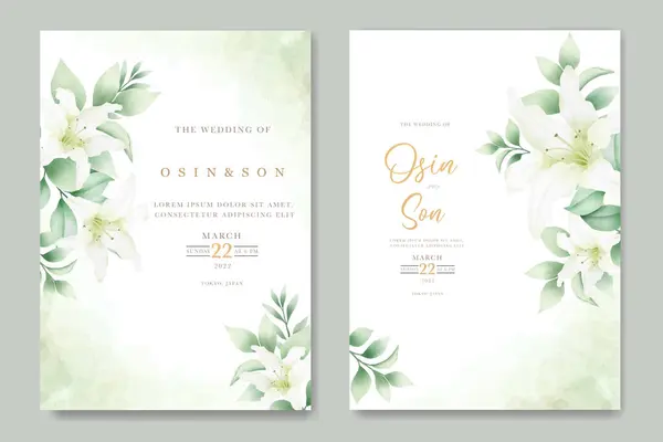 Suluboya zambak çiçekli düğün davetiyesi şablonu 