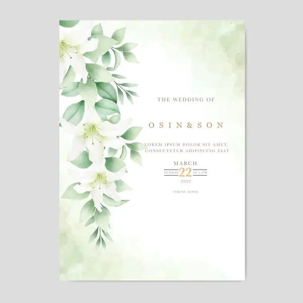 Suluboya zambak çiçekli düğün davetiyesi şablonu 