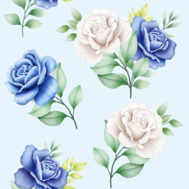 El çizimi suluboya çiçek gülleri pürüzsüz desen