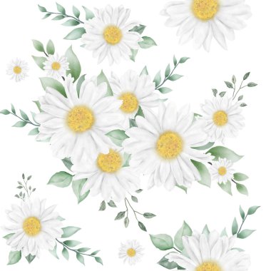 Suluboya çiçekli, papatyasız desen