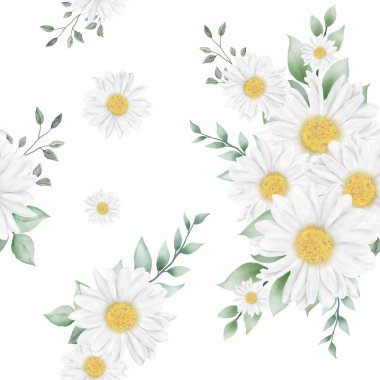 Suluboya çiçekli, papatyasız desen