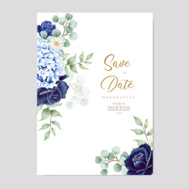 Suluboyalı mavi düğün kartı