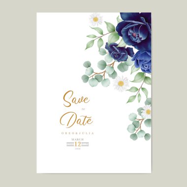 Suluboyalı mavi düğün kartı