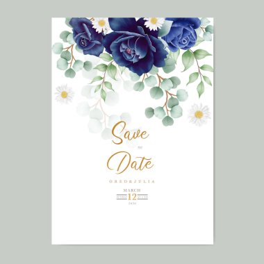 Suluboyalı mavi düğün kartı