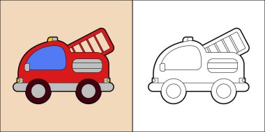 Çocuk boyama sayfası illüstrasyonu için uygun itfaiye aracı veya itfaiye aracı
