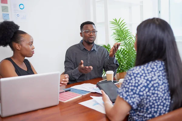 Team Diverse Colleagues Have Heated Discussion Debate Boardroom Table Brainstorm — Stock Fotó