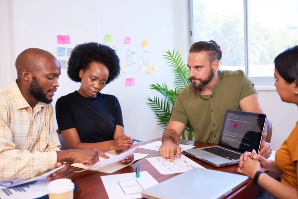 stock image Diverse development team discusses code during code review meeting, programming. High quality photo