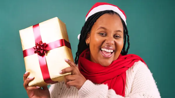 Gyönyörű Fekete Rázza Karácsonyi Ajándék Találd Ajándék Belül Stúdió Kiváló Stock Fotó