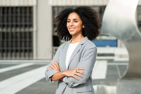 stock image High quality photo, business city outdoor shoot black woman