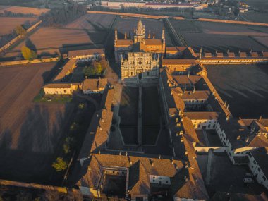 Certosa di Pavia (Gratiarum Carthusia, Santa Maria delle Grazie Manastırı - Sec. XIV), İtalya, Pavia Aerial view.
