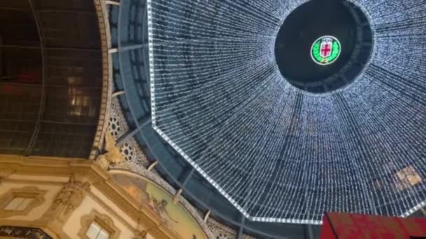 Мілан Ломбардія Італія 2023 Кадри Галерея Вітторіо Емануеле Освітлена Різдвяними — стокове відео