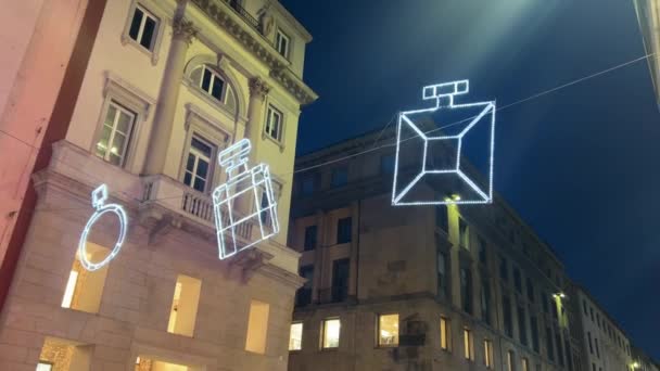 Milano Italien 2023 Julsemester Milano Historiska Centrum Dekorerad Med Glödande — Stockvideo