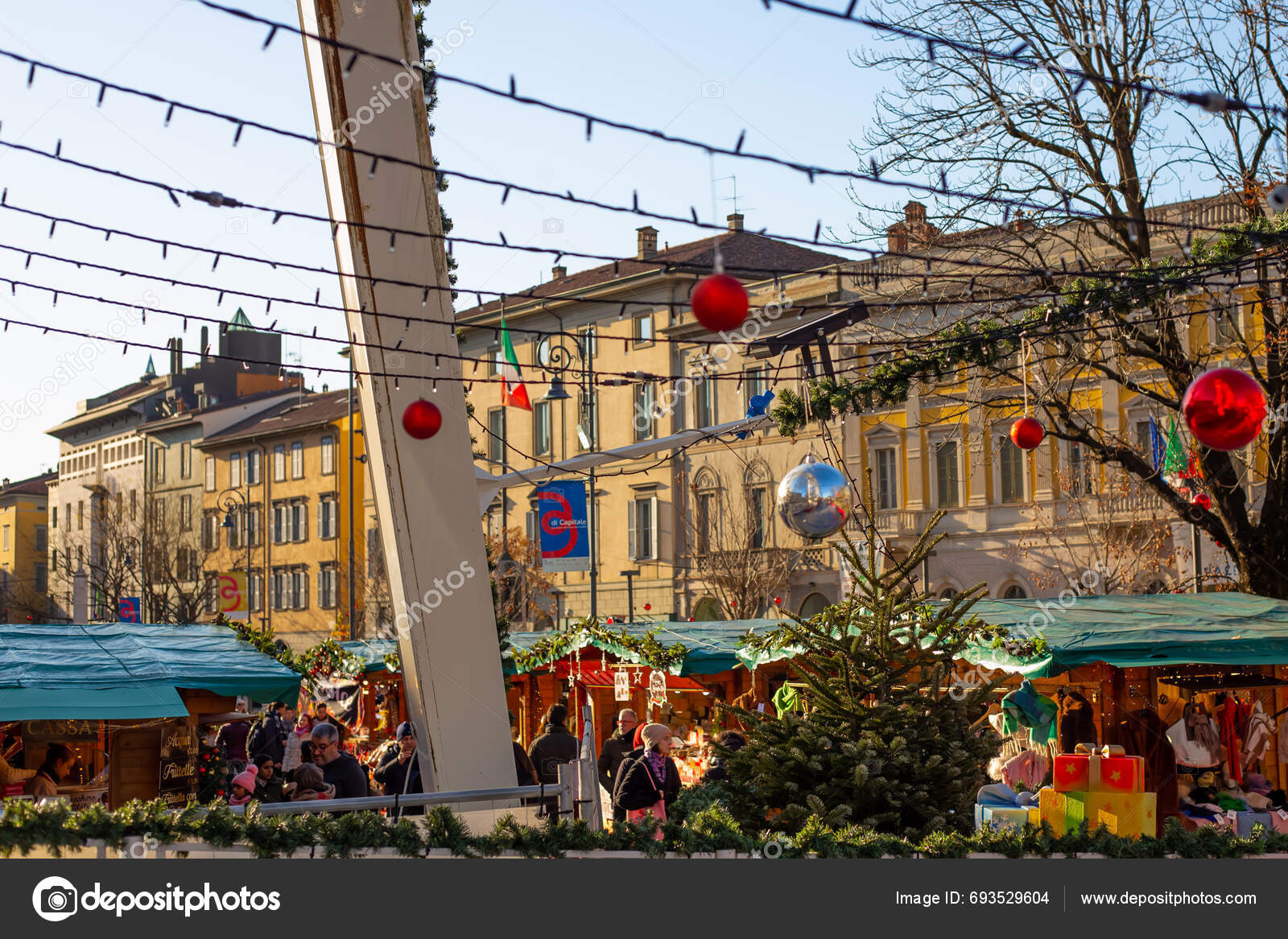 Bergamo Italy December 2023 Christmas Market Ferris Wheel Mercatini Natale Stock Editorial