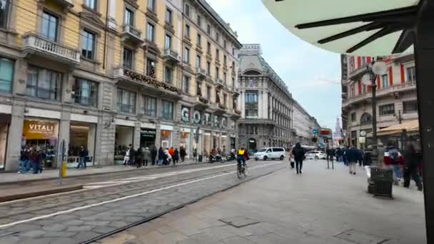 Yılbaşı Tatilinde Milano Nun Göbeğinde Yürümek Sforza Kalesi Yürü Dante — Stok video