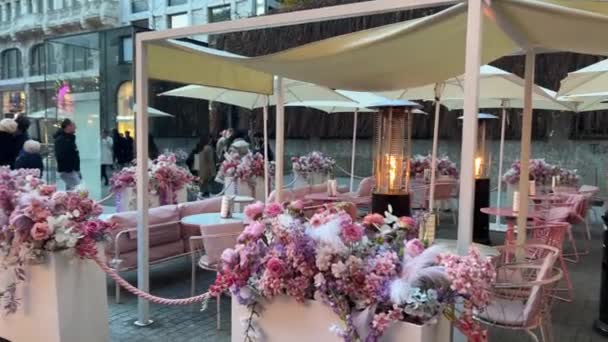 Roze Restaurant Interieur Prachtig Restaurant Het Centrum Van Milaan Piazza — Stockvideo
