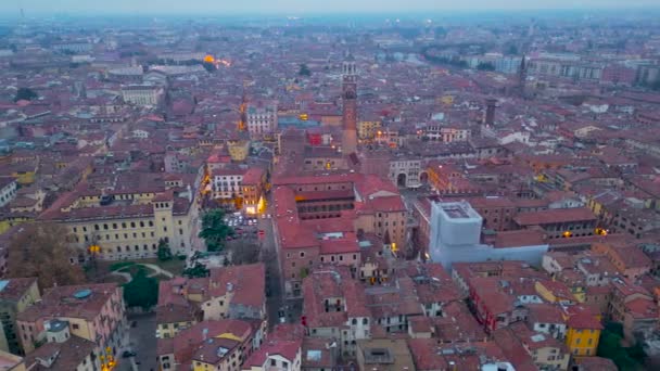 Αεροφωτογραφία Lamberti Tower Juliets House Ιστορικό Κέντρο Της Βερόνας Ιταλία — Αρχείο Βίντεο