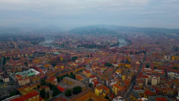 Вид Воздуха Город Верона Романтический Город Италии Городской Пейзаж Исторический — стоковое видео