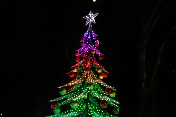 Carousel attraction in the form of a Christmas tree. Christmas Village a Milano. Villaggio delle Meraviglie. Italy, Milan 03.01.2024