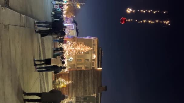 Рождественская Атмосфера Бергамо Ломбардия Италия 2023 Городские Улицы Украшены Рождество — стоковое видео
