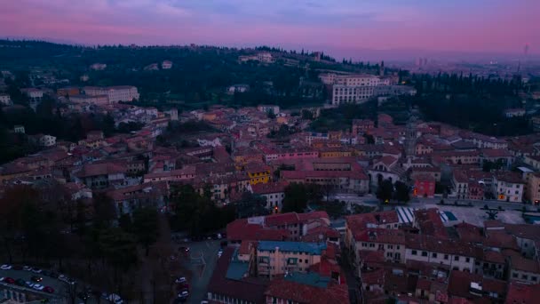 Drone Uitzicht Romantische Stad Verona Bij Zonsondergang Veneto Italië 2024 — Stockvideo