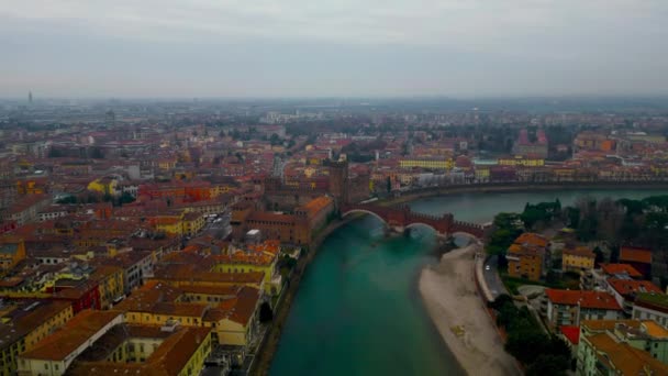 Puente Castelvecchio Vista Aérea Histórica Ciudad Verona Italia Vista Aérea — Vídeos de Stock