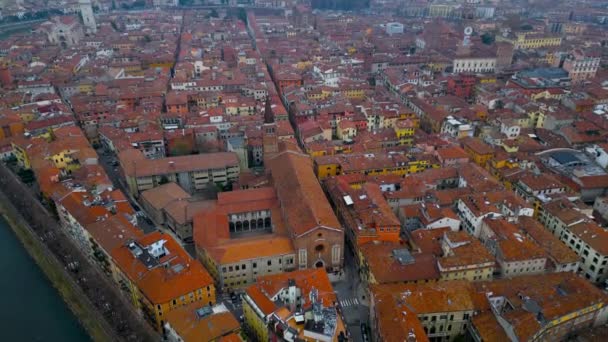 Letecký Pohled Veronu Městské Panorama Historické Centrum Města Střechy Červenými — Stock video