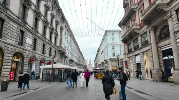 Yılbaşı Tatilinde Milano Nun Göbeğinde Yürümek Sforza Kalesi Yürü Dante — Stok video
