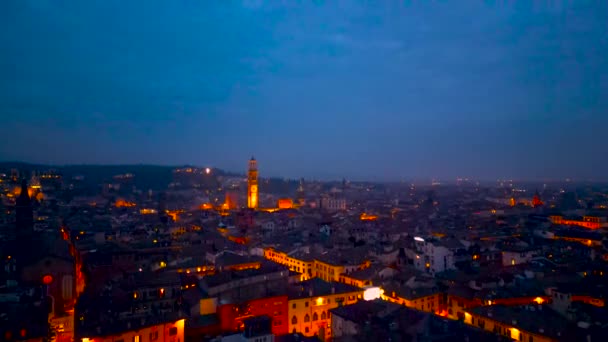 Verona Nočním Vidění Bzučení Arena Verona Aerial View Noční Město — Stock video