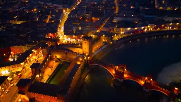 Verona Night View Dron Arena Verona Aerial View Night City — Stock Video