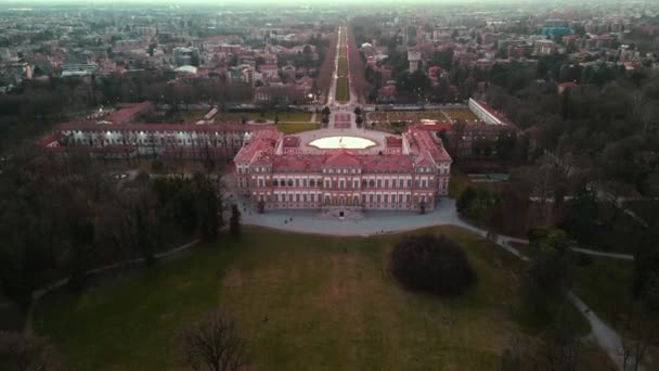 Flygfoto Över Fasaden Villa Reale Monza Lombardiet Norra Italien Vackra — Stockvideo