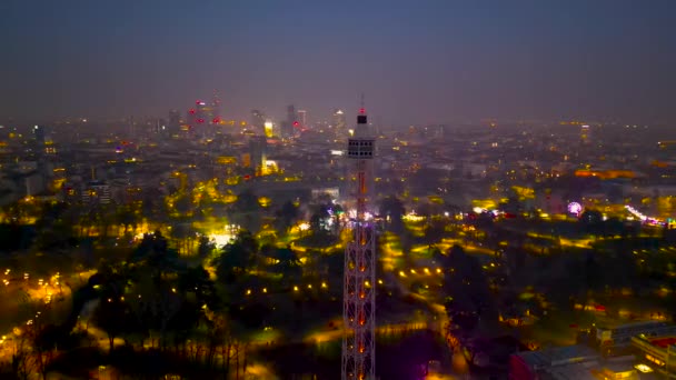 Sunset Spectacle Vista Aérea Milão Cityscape Com Torre Branca Drone — Vídeo de Stock